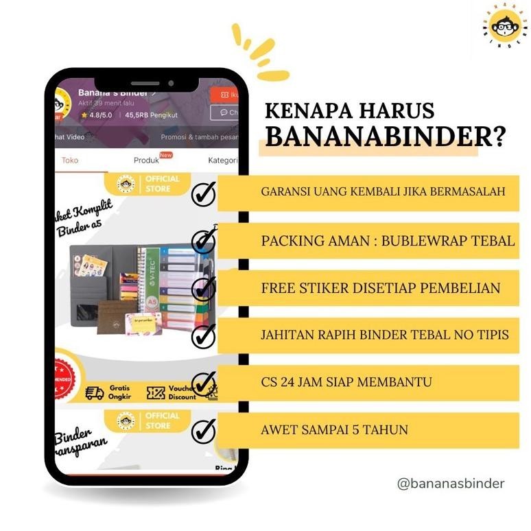 

ORIGINAL Binder Polos Kulit Premium Tebal (A5) 20 Ring + Custom Nama FREE Kertas & Pulpen lij-56