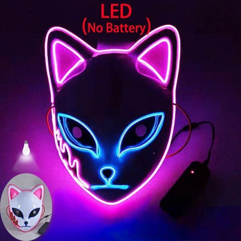New Produk [Bisa Cod] Topeng Demon Slayer Cosplay Anime Rubah Jepang Led Lampu Menyala Demon Slayer