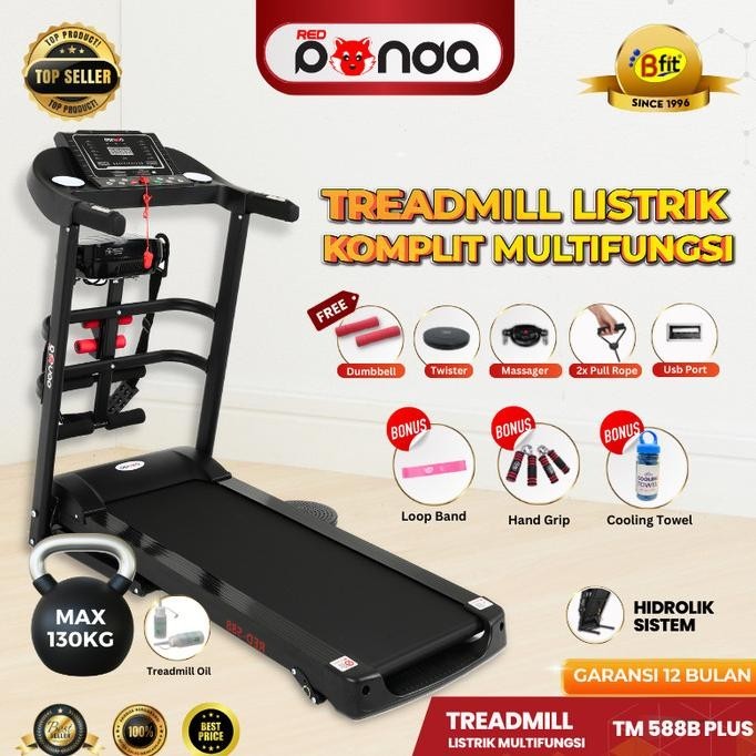 Treadmill Motorized Redpanda 588 - Hitam, Kapasitas 130kg, Kecepatan 14km/h