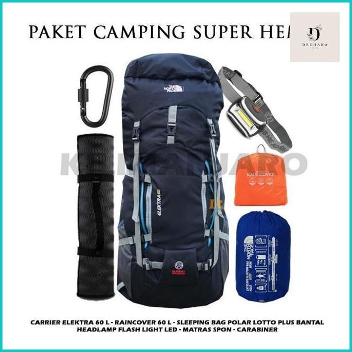 PERLENGKAPAN CAMPING PAKET CAMPING SUPER HEMAT - TAS GUNUNG 60L - CARRIER 60 L + SB MATRAS