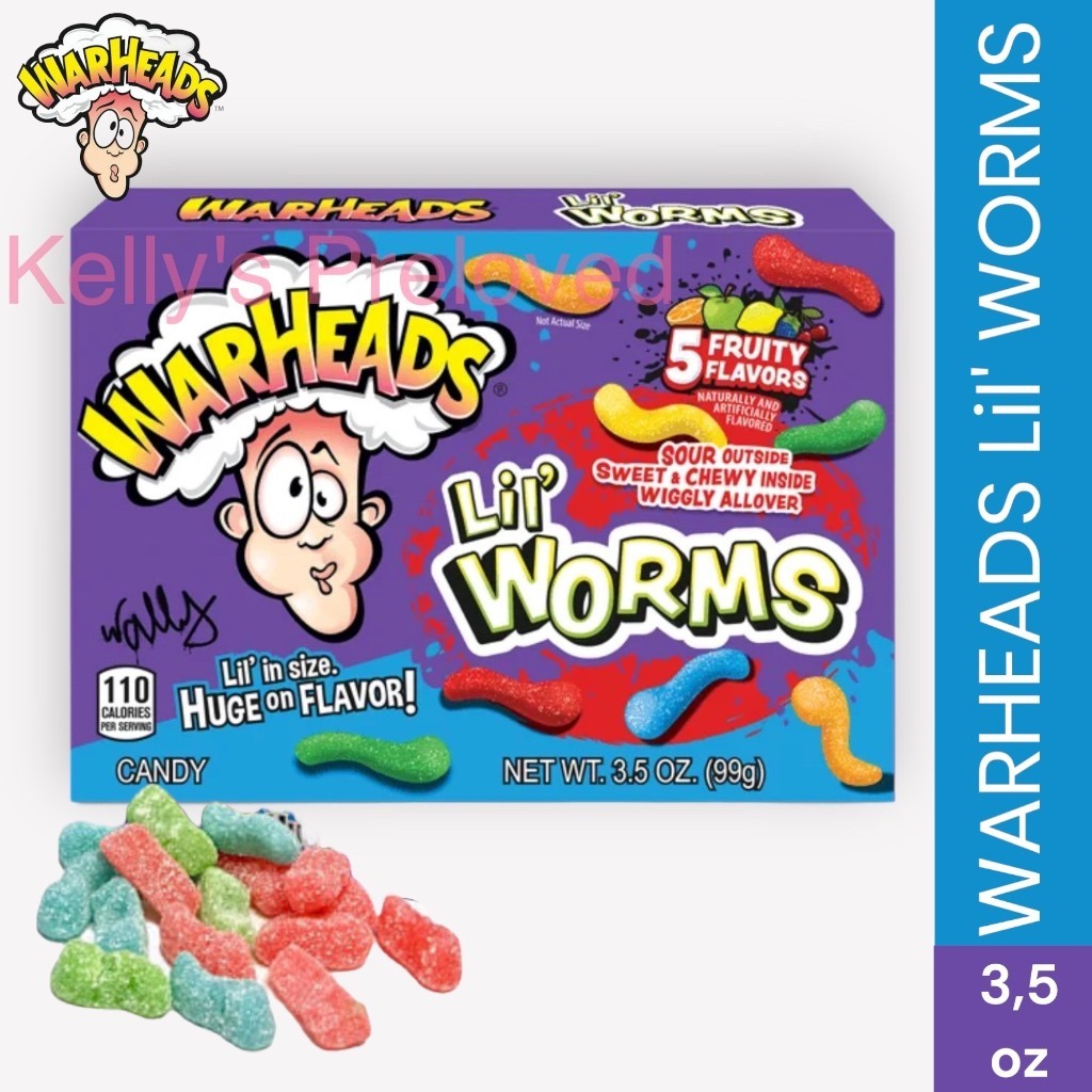 

WARHEADS LIL' WORMS 3,5 oz SOUR CHEWY CANDY 99 gr PERMEN WARHEAD USA