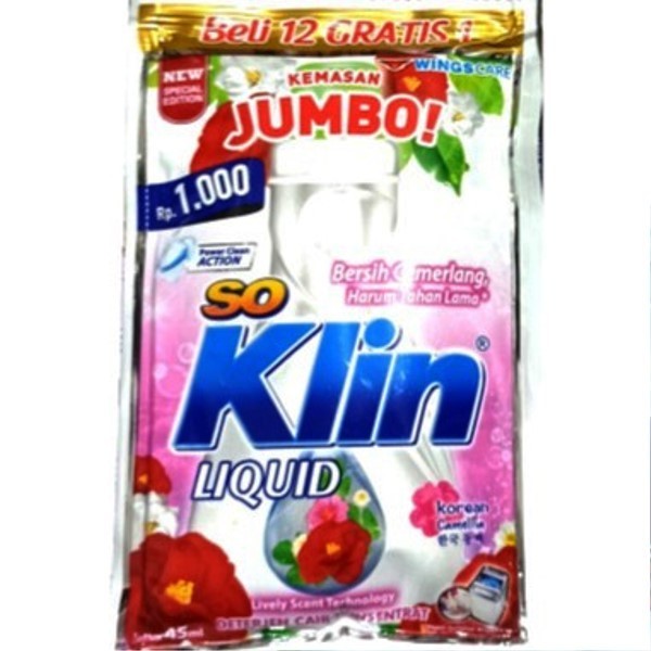 S45570 SOKLIN JUMBO KOREAN CAMELLIA DETERGENT CAIR 12X45ML SACHET MAJU BERSAMA (20251203)
