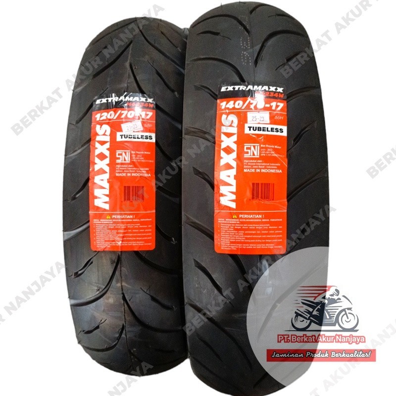 Sepasang ban Maxxis Extramaxx 120/70 & 140/70-17 Ban Motor Sport BONUS Pentil