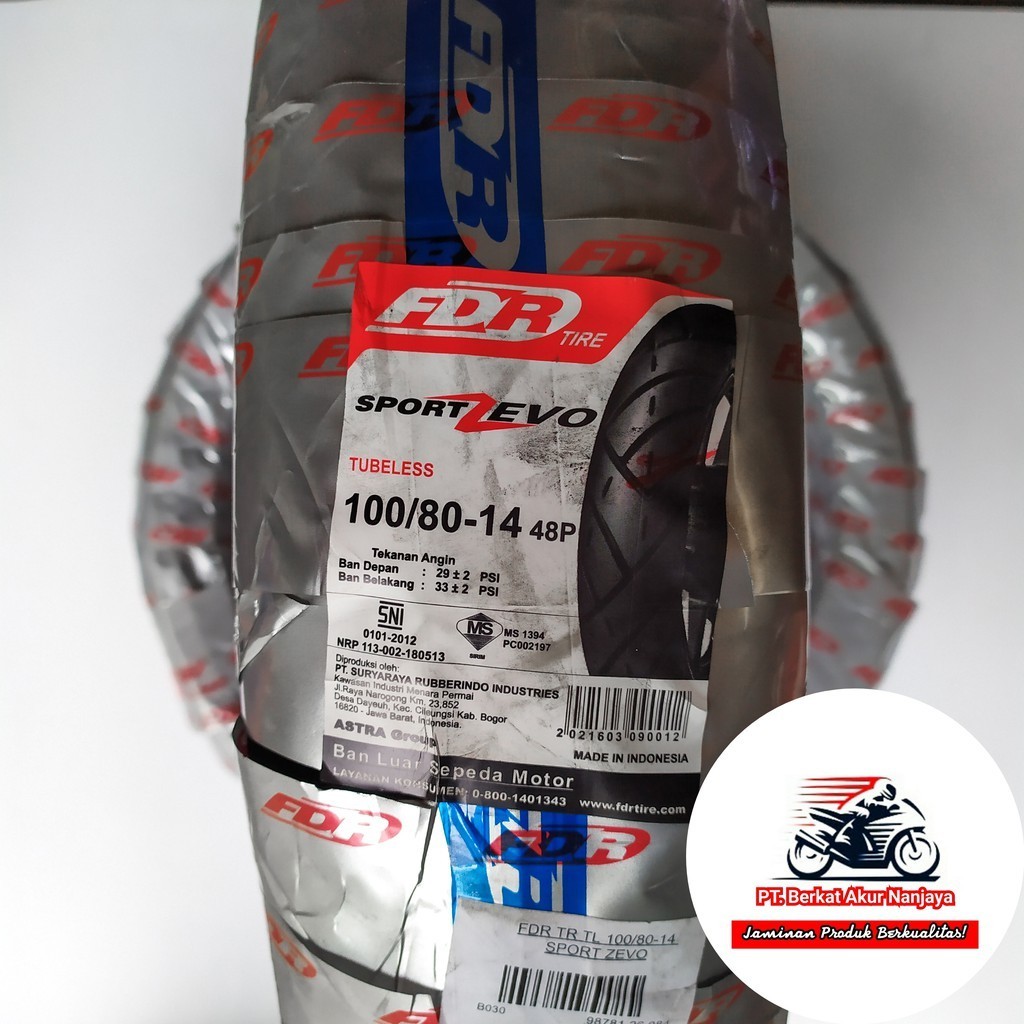 FDR Sport Zevo 100/80-14 Ban Matic Tubeless BONUS Pentil