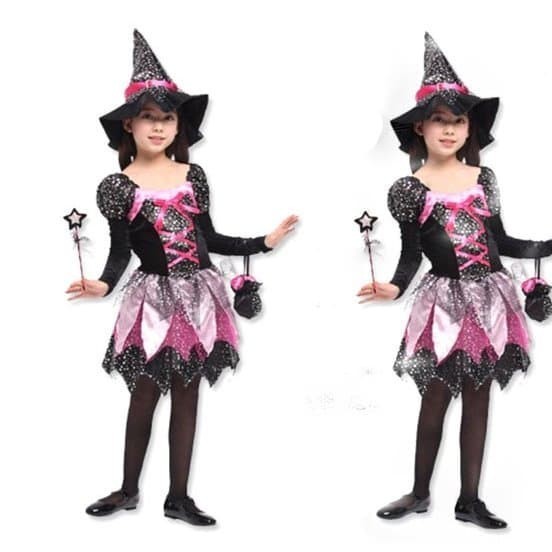 Kostum Wtich Halloween Cosplay Nenek Sihir Set Topi Tongkat Magic Tas