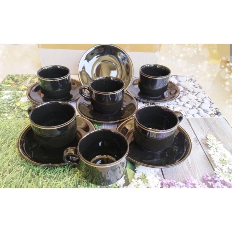 Cuci Gudang Cangkir Set Hitam Lis Mas Isi 6Set/Cangkir/Cangkir  Aesthetic/Cangkir Keramik/Cangkir Ko