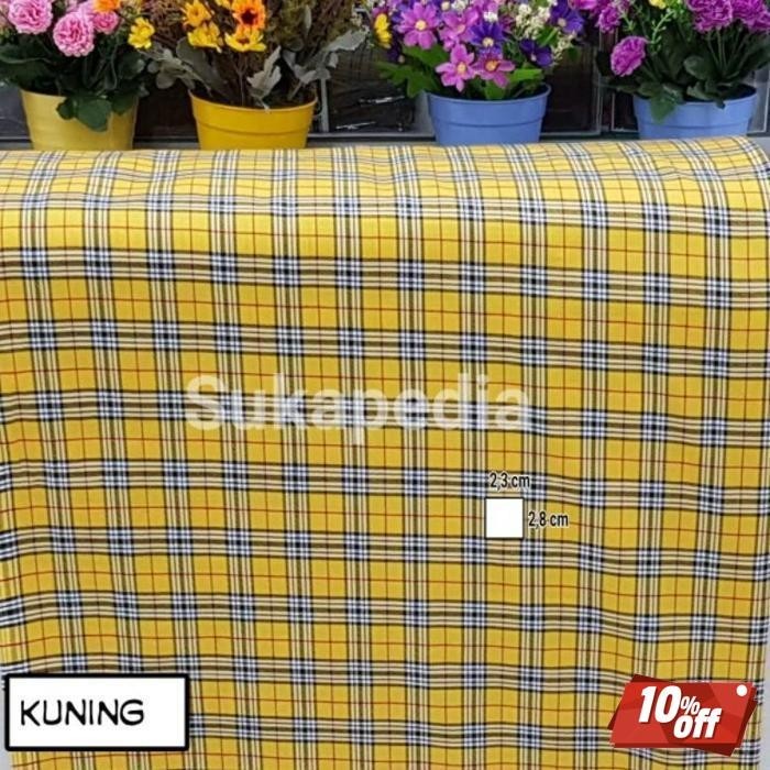 Cuci Gudang Kain Kotak Seragam 7 Kuning Dan Khaki (Lebar 115Cm)Harga Per 0,5M Harga Discount