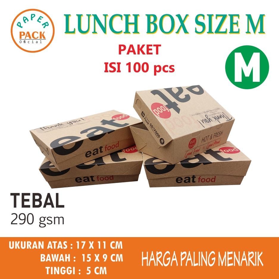 Up15 (Isi 100 )Dus M Cetak Coklat Eat Box Isi 100/Lunch Box/Paper Lunch Box/ Dus Cetak /Lunch Box M 