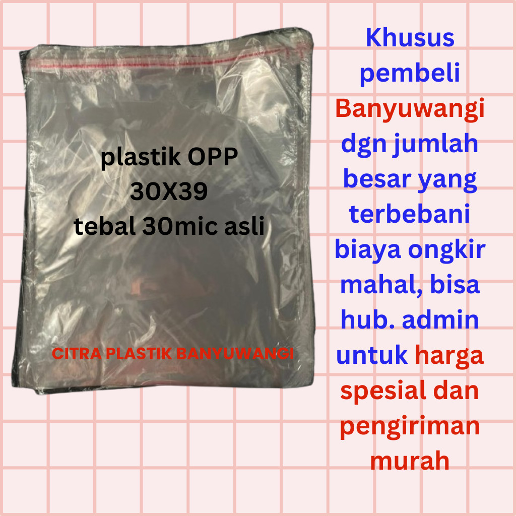 

PLASTIK OPP 30X39 CM 30MIC ASLI 1 IKAT ISI 100 LEMBAR