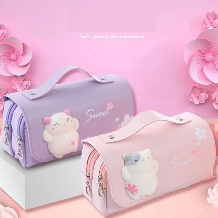 

th-23 Kartun Tas Pensil Dekompresi/Kotak Alat Tulis 3D Kapasitas Besar Sekolah Dasar Tas Pensil Multifungsi Dekompresi/Super Cute Girl Heart 3D Original