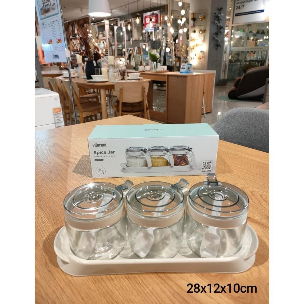 Informa Set 3 Pcs Cally Tempat Bumbu Dapur spice jar  Dengan Nampan Putih