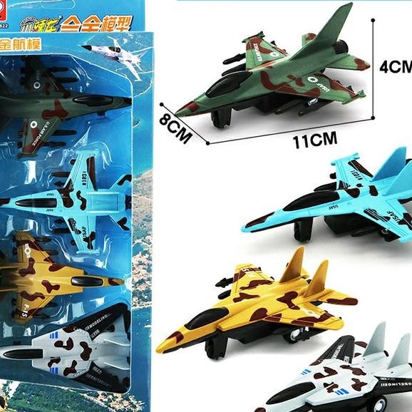 Mainan Diecast Pesawat Tempur Pesawat Tempur Pullba 4Pcs