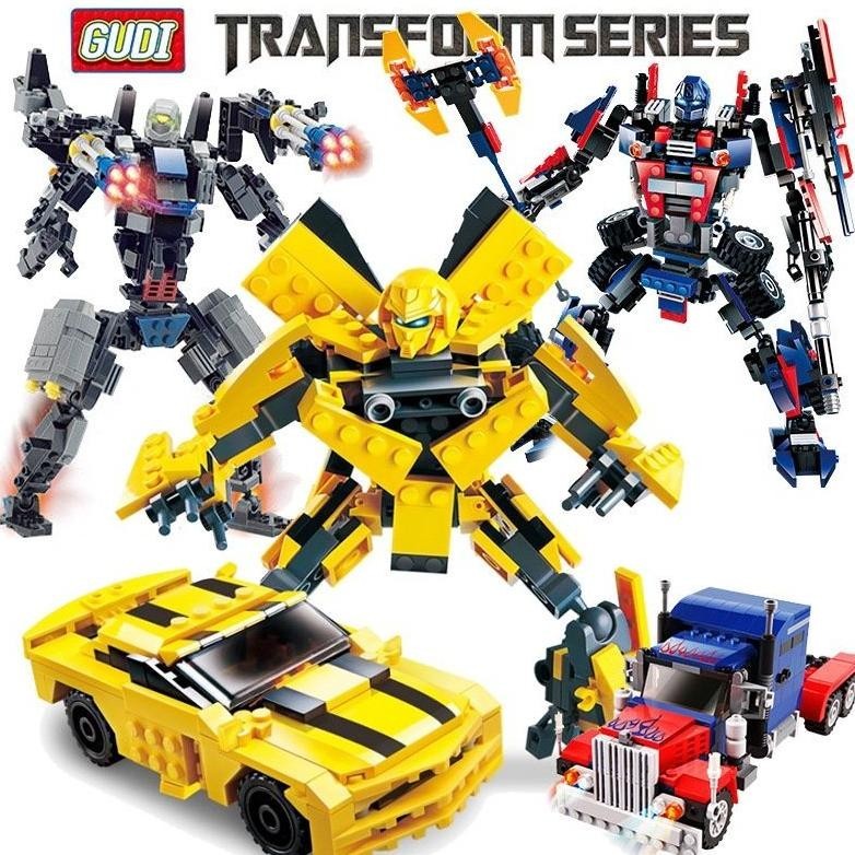 (DISKON) MAINAN BRICKS OPTIMUS-CAR DEFORMATION ROBOT / BUMBLEBEE & MEGATRON TRANSFORMER FIGURE