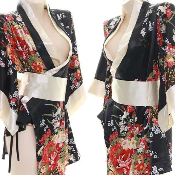 Kimono Wanita Baju Tidur Jepang Yukata Sakura Satin Piyama A398