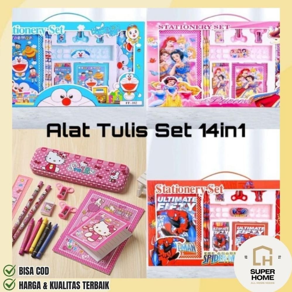 

2er-54 Stationary Alat Tulis Set 14 in 1 / Paket Alat Tulis Anak Motif Kartun Karakter Lucu Berkualitas