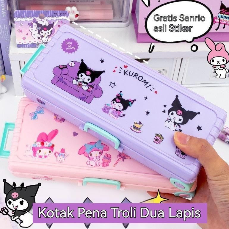 

fb-4 CODKotak Alat Tulis Berbentuk Kotak Troli Lucu dengan Stiker Sanrio Lapisan Ganda Kotak Pensil Plastik Kapasitas Besar Hadiah Alat Tulis Siswa Berkualitas