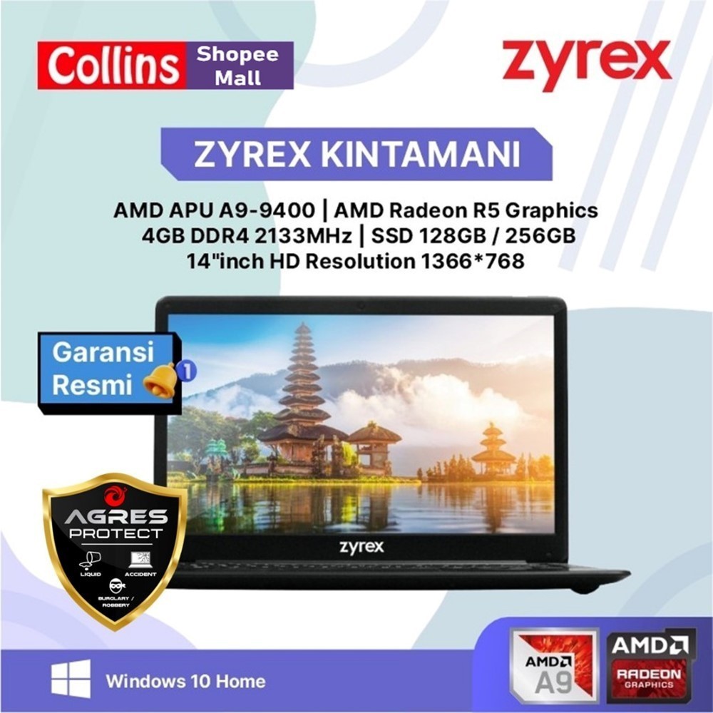 ZYREX KINTAMANI AMD A9 9400 4GB 128/256GB W10 14"