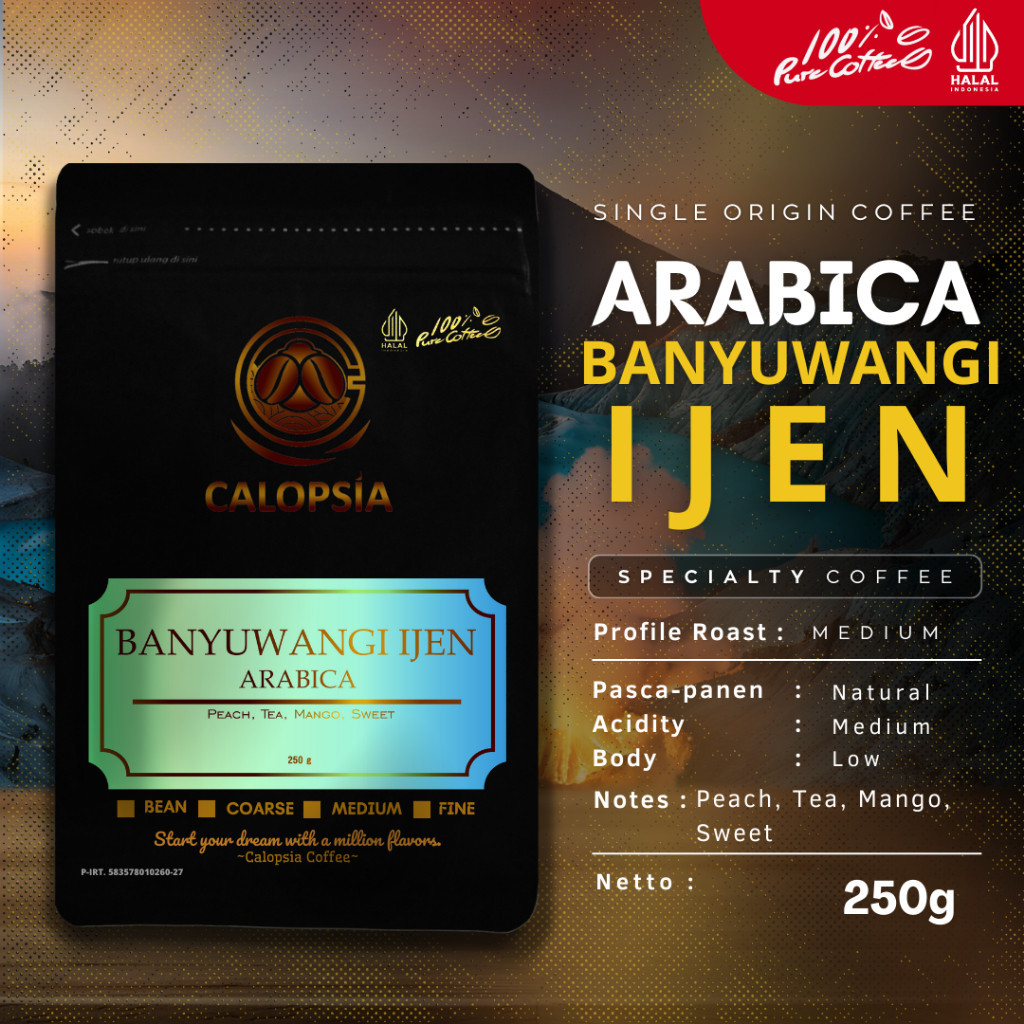 

CALOPSIA Kopi Ijen Blue Mountain Arabica Single Origin 250 Gram (Specialty Grade 1) | Kopi Arabica