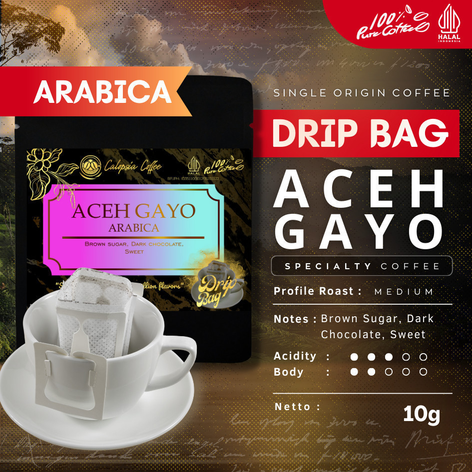 

CALOPSIA Drip Bag Aceh Gayo Arabica Single Origin (Specialty Grade 1) | Filter Bag Coffee