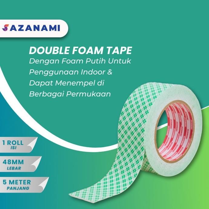 

Murah DOUBLE TAPE FOAM 48MM X 5M SAZANAMI DOUBLE TAPE BUSA 2" INCH PUTIH saz4
