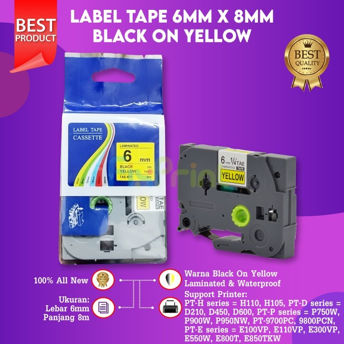 

Sale Compatible Label Tape Laminated Tze-611 6Mm X 8M Black On Yellow New