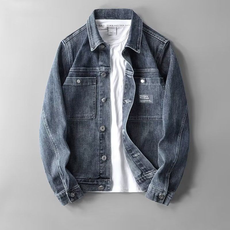 Spring and Autumn Men's Casual Polo Collar Standard Straight Denim Jacket Men's Jacket Fashionable S