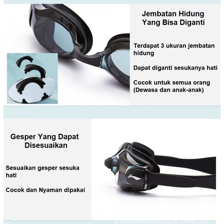 Terpopuler Li-Ning Kacamata Renang Mata Minus & Normal Miopia Waterproof Anti Fog