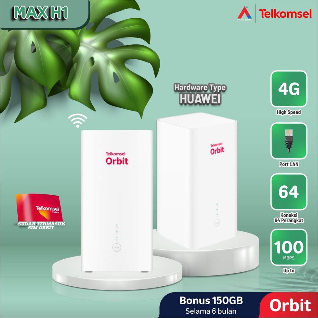 Telkomsel Orbit Max H1 Modem WiFi - 2.4 GHz & 5 GHz, Putih