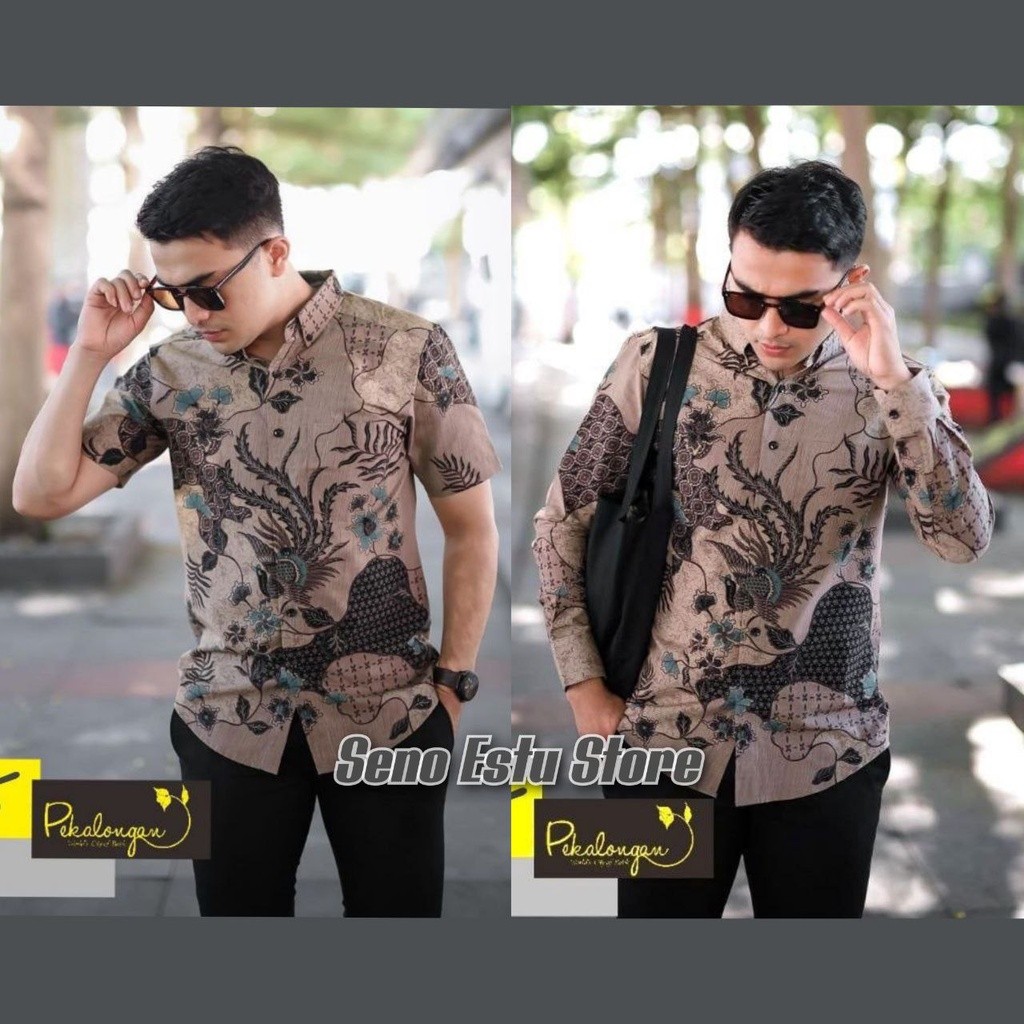 Sragam Sinoman Kemeja Batik Pria Modern Bjua Batij Cowok Kemejq Formal Bahan Adem Kekinian Kwmeja Ke