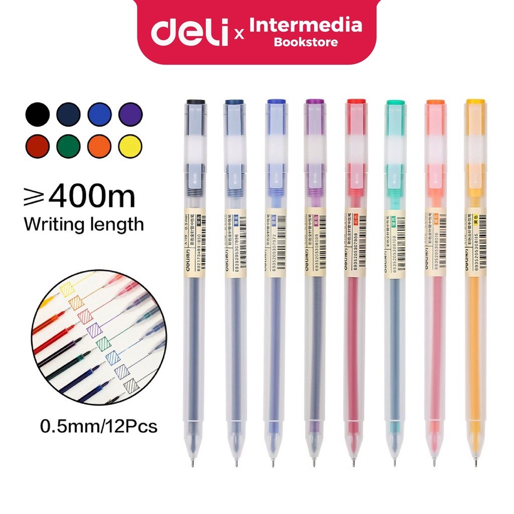 

Deli A119 Color Gel Pen / Pulpen Gel Needle Tip 0.5mm 8 warna