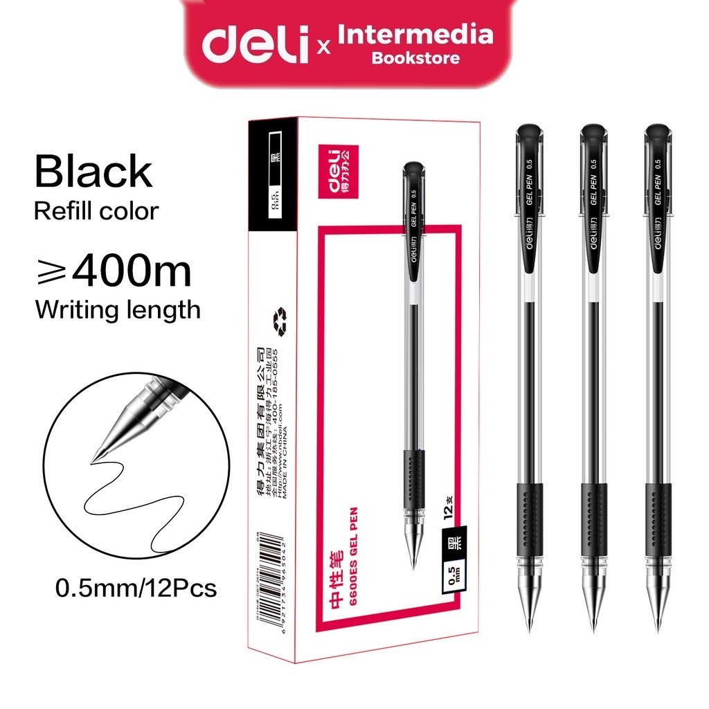 

Deli 6600ES Gel pen Hitam 0.5mm ujung tumpul hitam nyaman dipakai