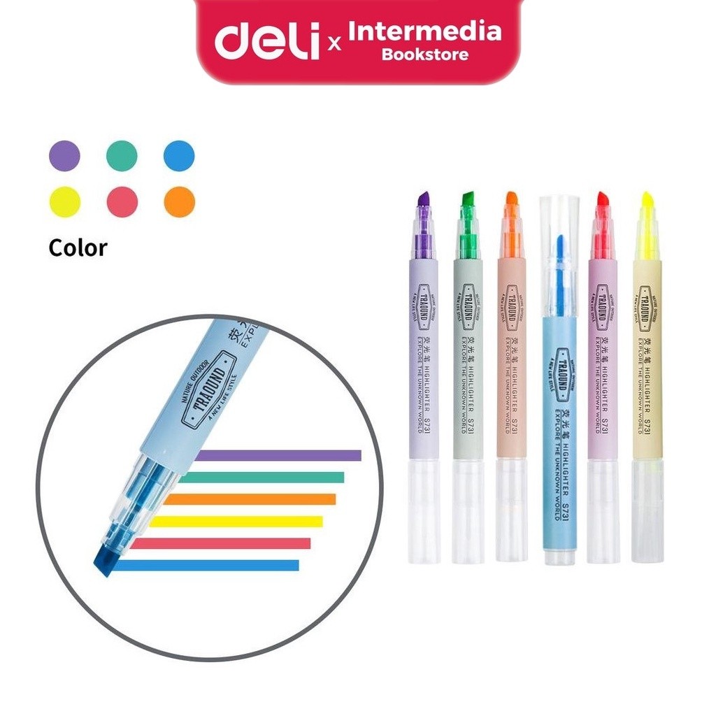 

Deli S731 Highlighter 6 Warna Candy, desain kepala miring untuk penggunaan yang nyaman