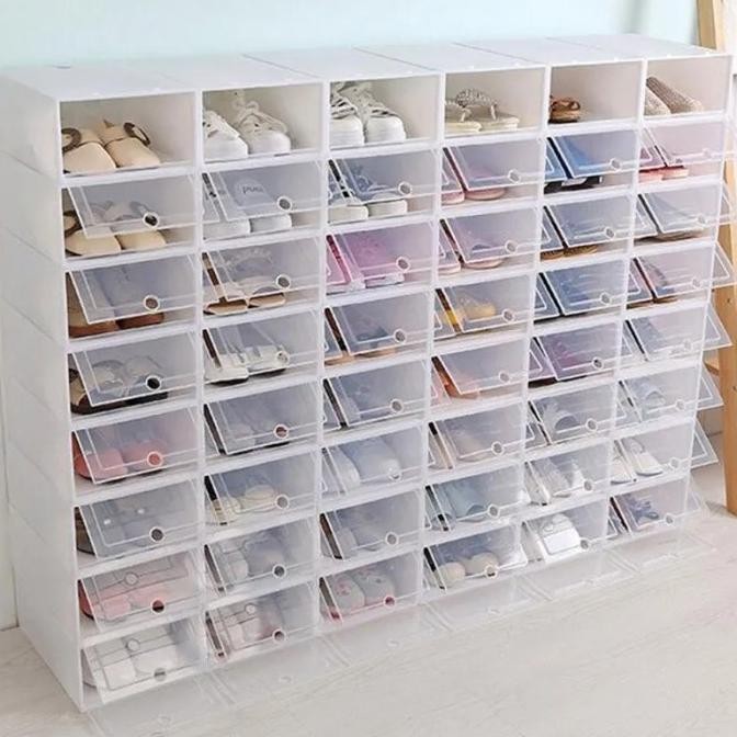 Kotak Sepatu Tutup Transparan Susun Model Laci / Rak Plastik Sepatu