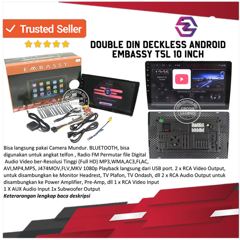 DOUBLE DIN DECKLESS ANDROID EMBASSY T5L 10 INCH