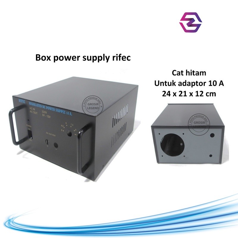 Box adaptor power supply 10A kosongan besi hitam Rifec