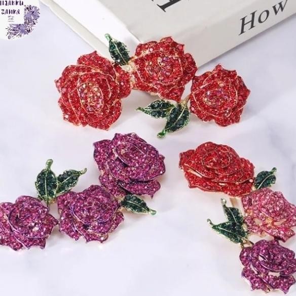 Bros Kebaya Bunga Mawar Besar Rhinestone | Rose Brooch