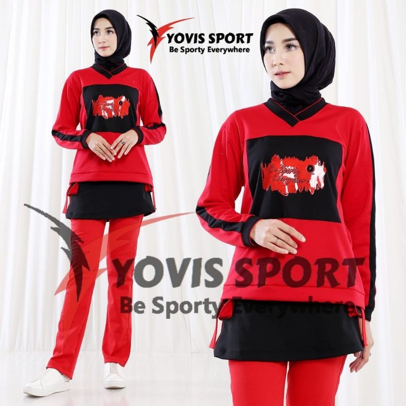 Setelan Sablon Yovis Yovis Sport /Pakaian Olahraga Muslimah/Baju senam wanita muslimah