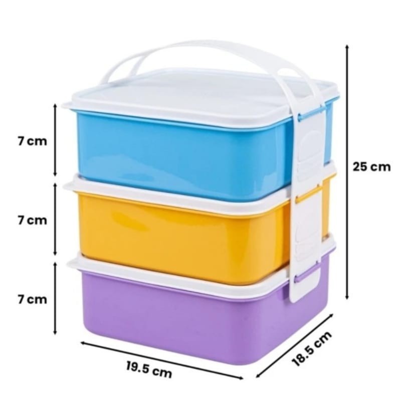 Rantang Glory Susun 3 / Rantang Segi plastik susun 3