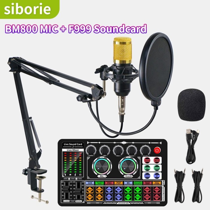 Siborie Soundcard F999 Paket Lengkap Bm800 Mic Full Audio Condenser