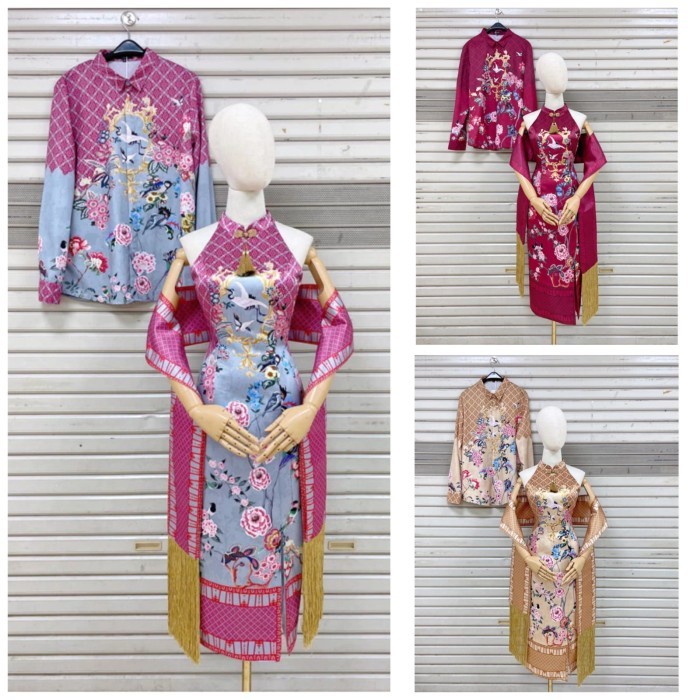 Couple dress cheongsam gold pink merah maroon set baju sangjit ws02