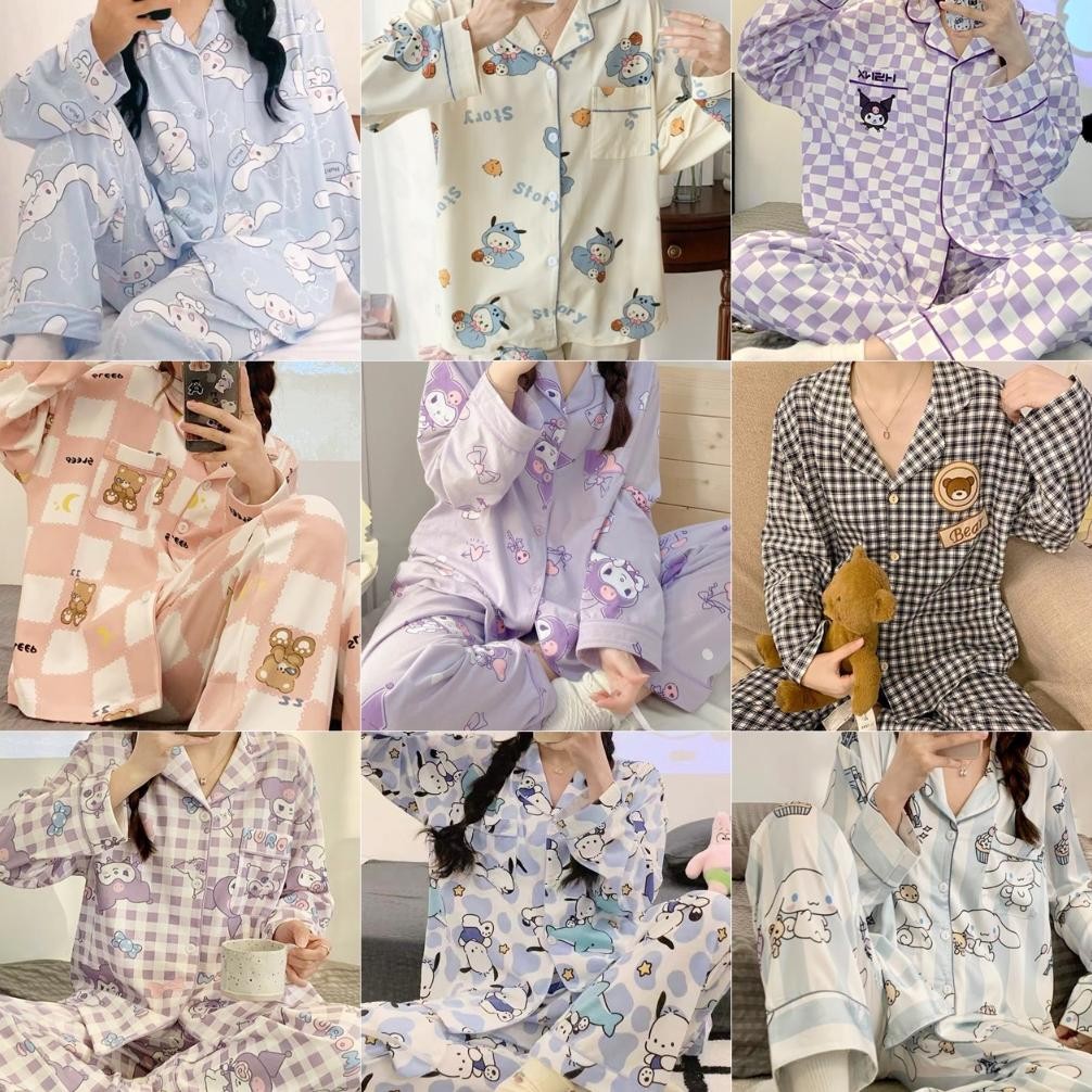 Trt BAJU TIDUR ANAK PIYAMA REMAJA SET SANRIO CINNAMOROLL KUROMI RILAKKUMA POCHACHO MELODY HELLO KITT