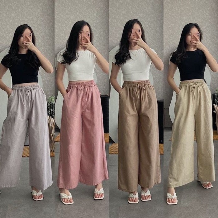 OBRAL Celana Kulot Rayon Wanita Tali Panjang Kupu Highwaist Pinggang Karet
