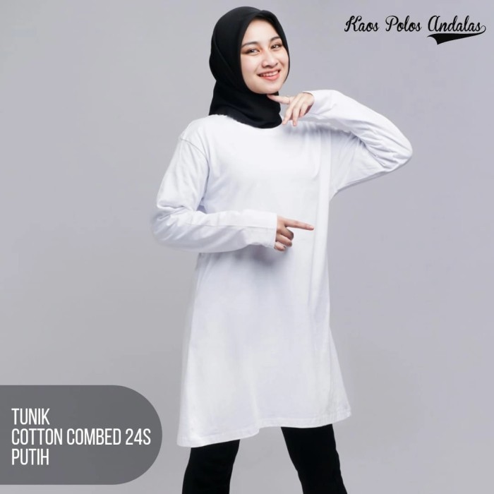 TERJAMIN Kaos Polos Tunik Untuk Muslimah Bahan Katun Combed 24s Warna Putih