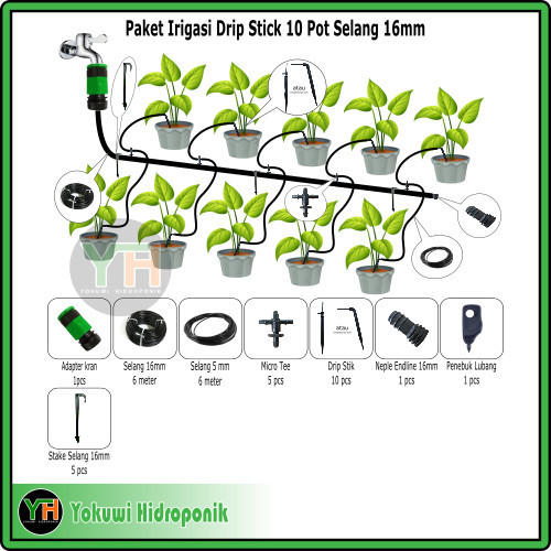 Paket Irigasi/ Adapter Kran/ Drip Stick/ Selang 16/ Selang 5/ 10 pot