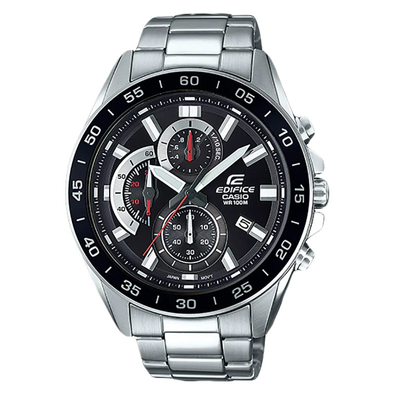Jam Tangan Pria Casio Edifice EFV-550D-1AVUDF Chronograph Men Black Dial Stainless Steel Band