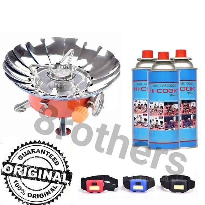 Paket kompor gunung windproof bunga dan gas hicook portable gas kaleng