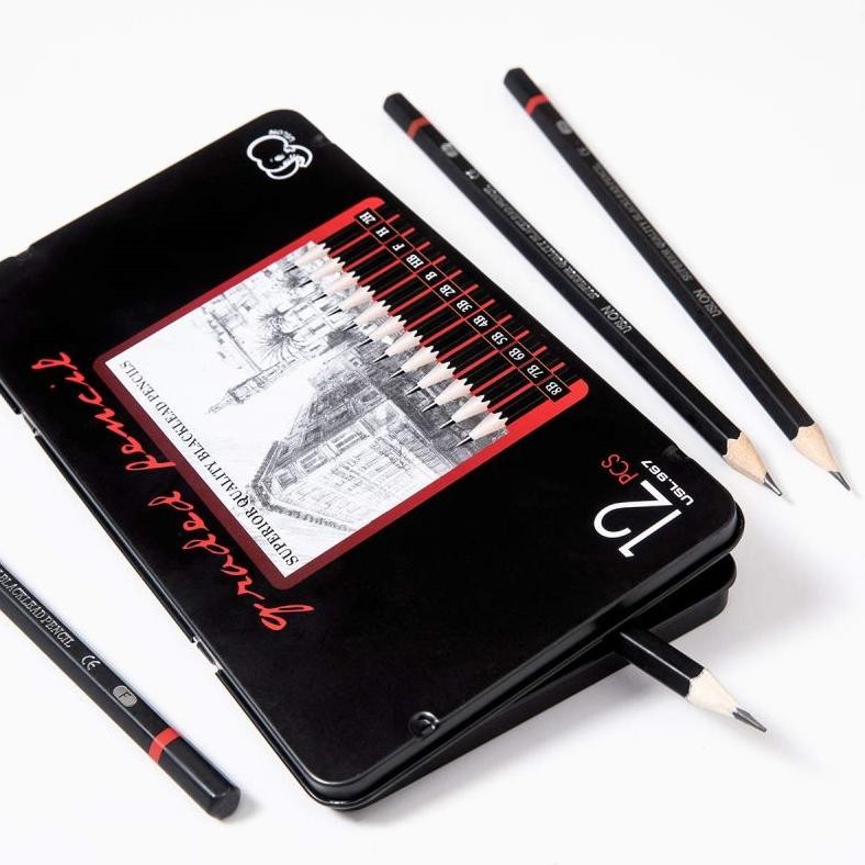 

Un04 12pcs Pensil Gambar Sketsa Set Sketching Pencil Set Sketch Drawing Pencil Set Paiting Pencil Kit 2H-8B Berkualitas