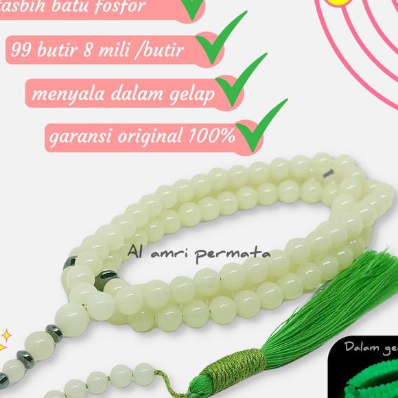 Tasbih Batu Fosfor 99 Butir Menyala Dalam Gelap