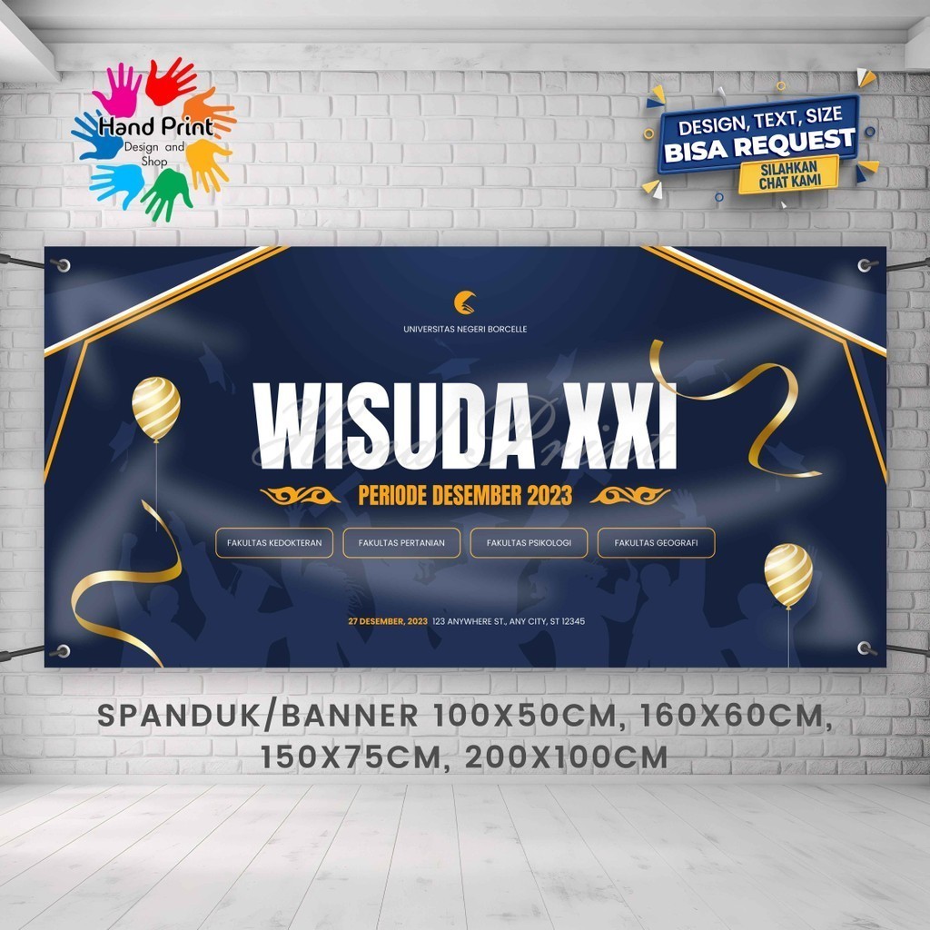 Cetak Spanduk Banner Wisuda Kelulusan Perayaan Biru MMT Spanduk Custom 200x100