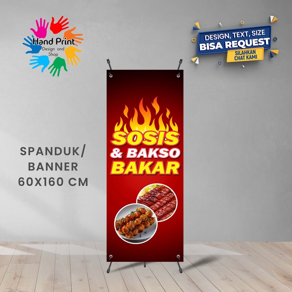 Spanduk Banner Sosis Bakar Dan Bakso Bakar Makanan Pedas Ukuran 60x160 Cm